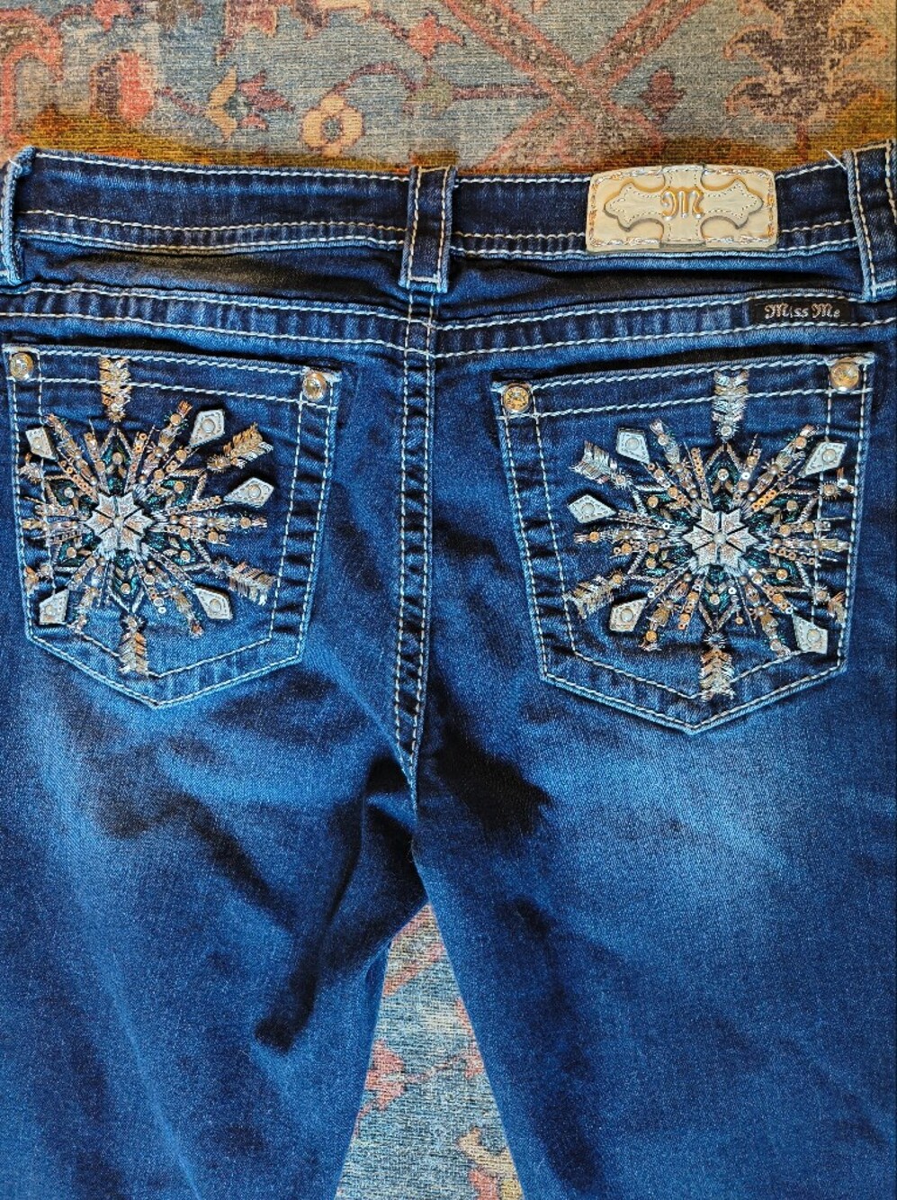 Miss Me Women's Dark Blue Skinny Jeans With Snowflake Accent